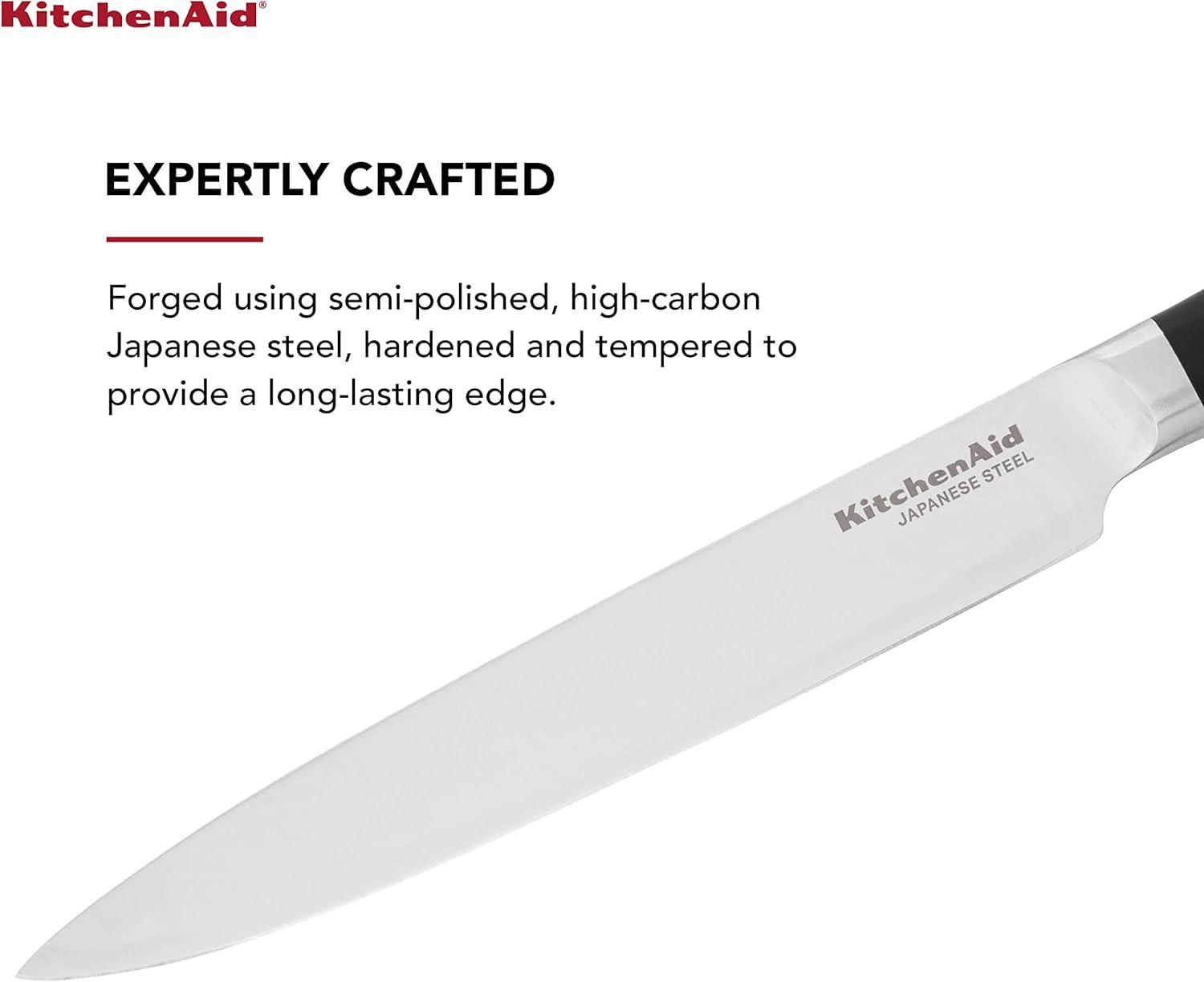 imageKitchenAid Gourmet Forged Triple Rivet Bread Knife with CustomFit Blade Cover 5inch Sharp Kitchen Knife HighCarbon Japanese Stainless Steel Blade Black8
