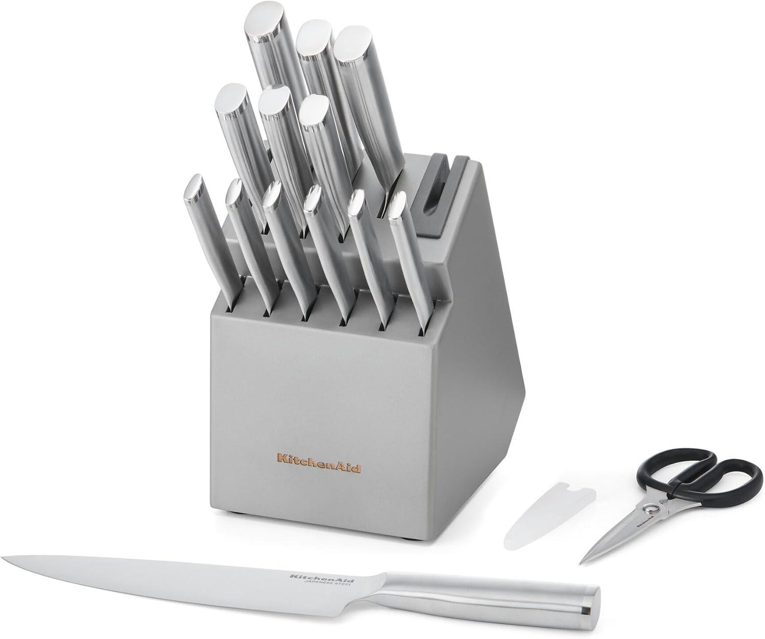 imageKitchenAid Gourmet Knife Block Set with Builtin Sharpener 15Piece Stainless SteelStainless Steel