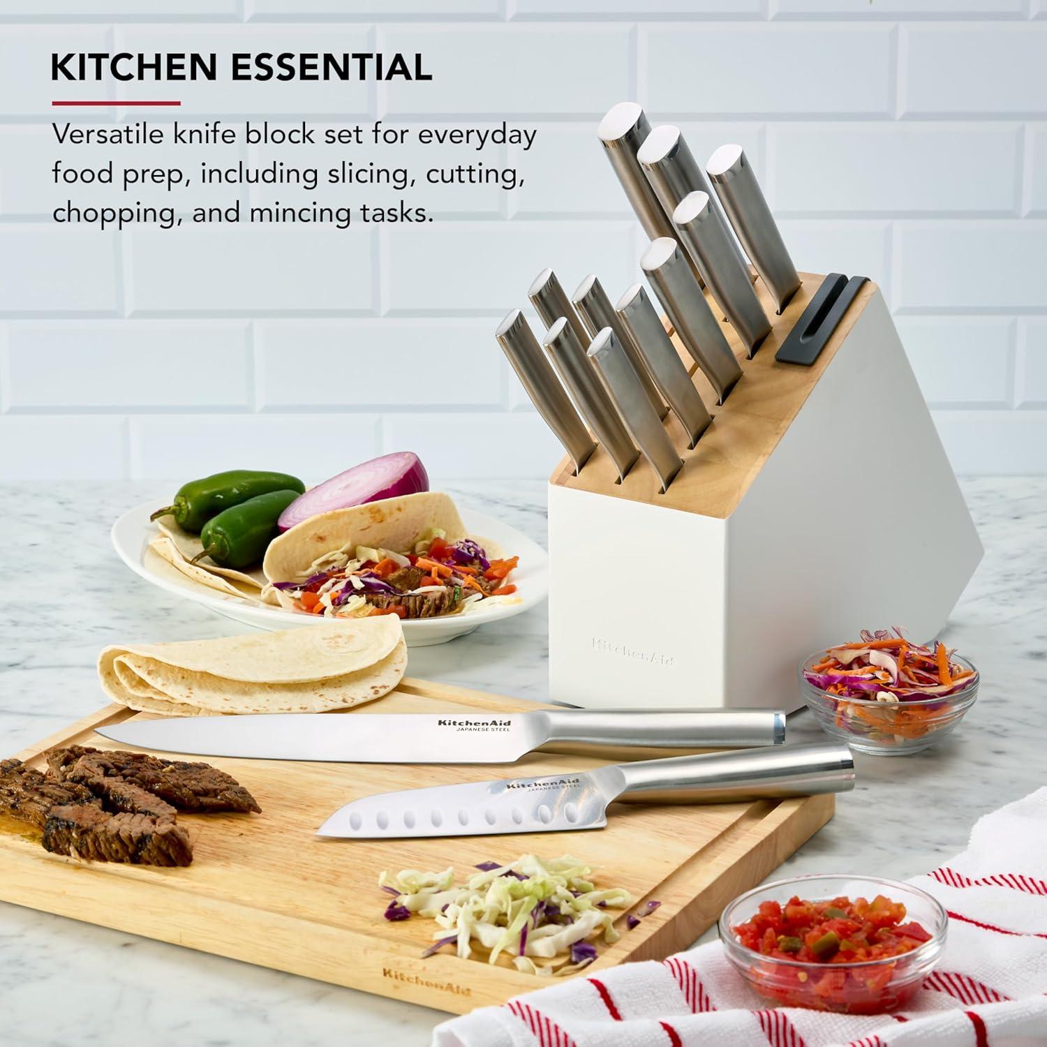 imageKitchenAid Gourmet Knife Block Set with Builtin Sharpener 15Piece Stainless SteelWhite
