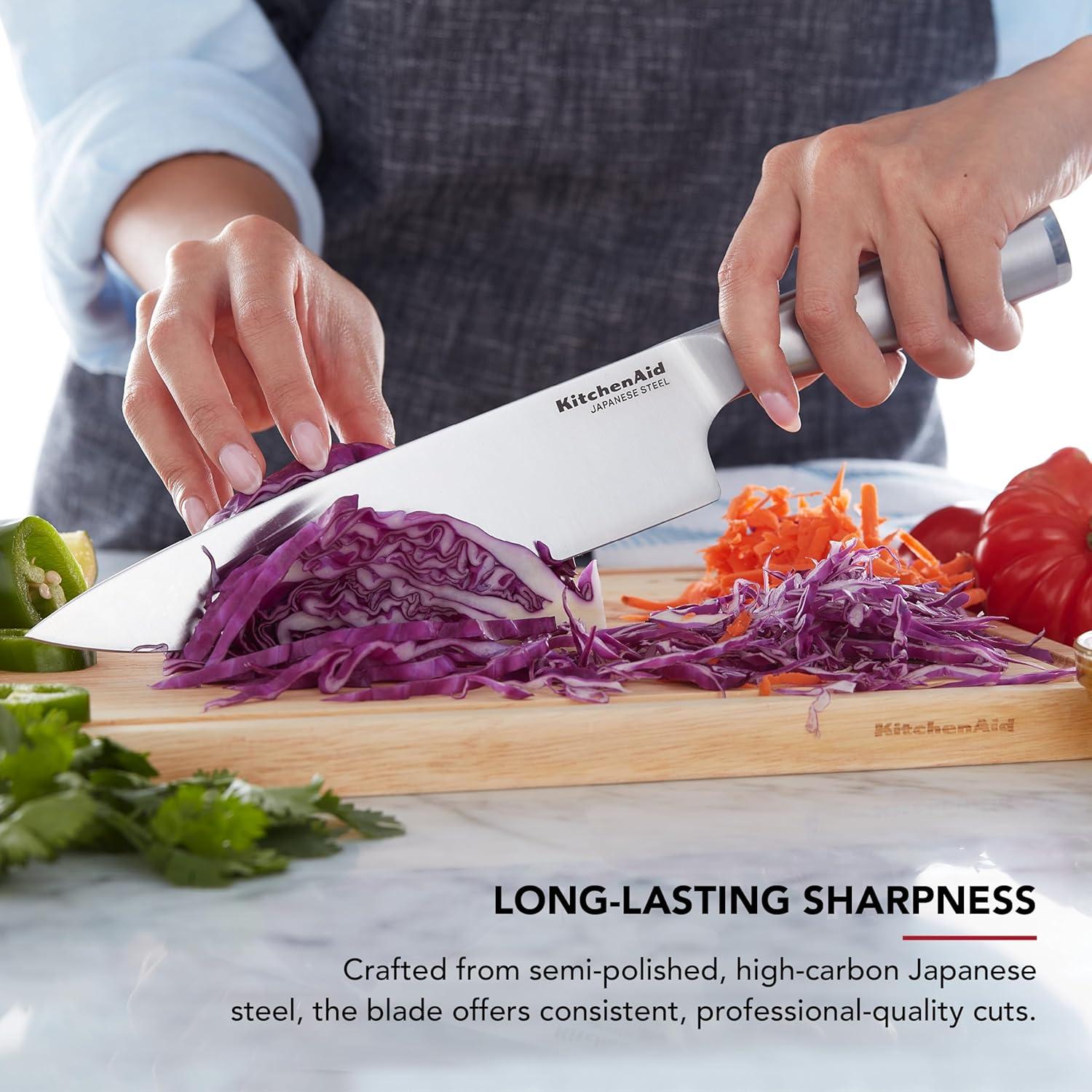 imageKitchenAid Gourmet Knife Block Set with Builtin Sharpener 15Piece Stainless SteelWhite