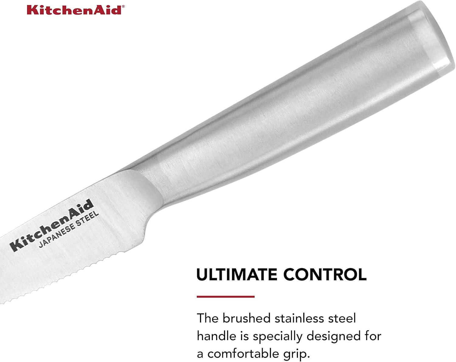 imageKitchenAid Gourmet Utility and Paring Knife Set Set with Blade Covers 2Piece Stainless Steel35Inch Serrated Paring Knife