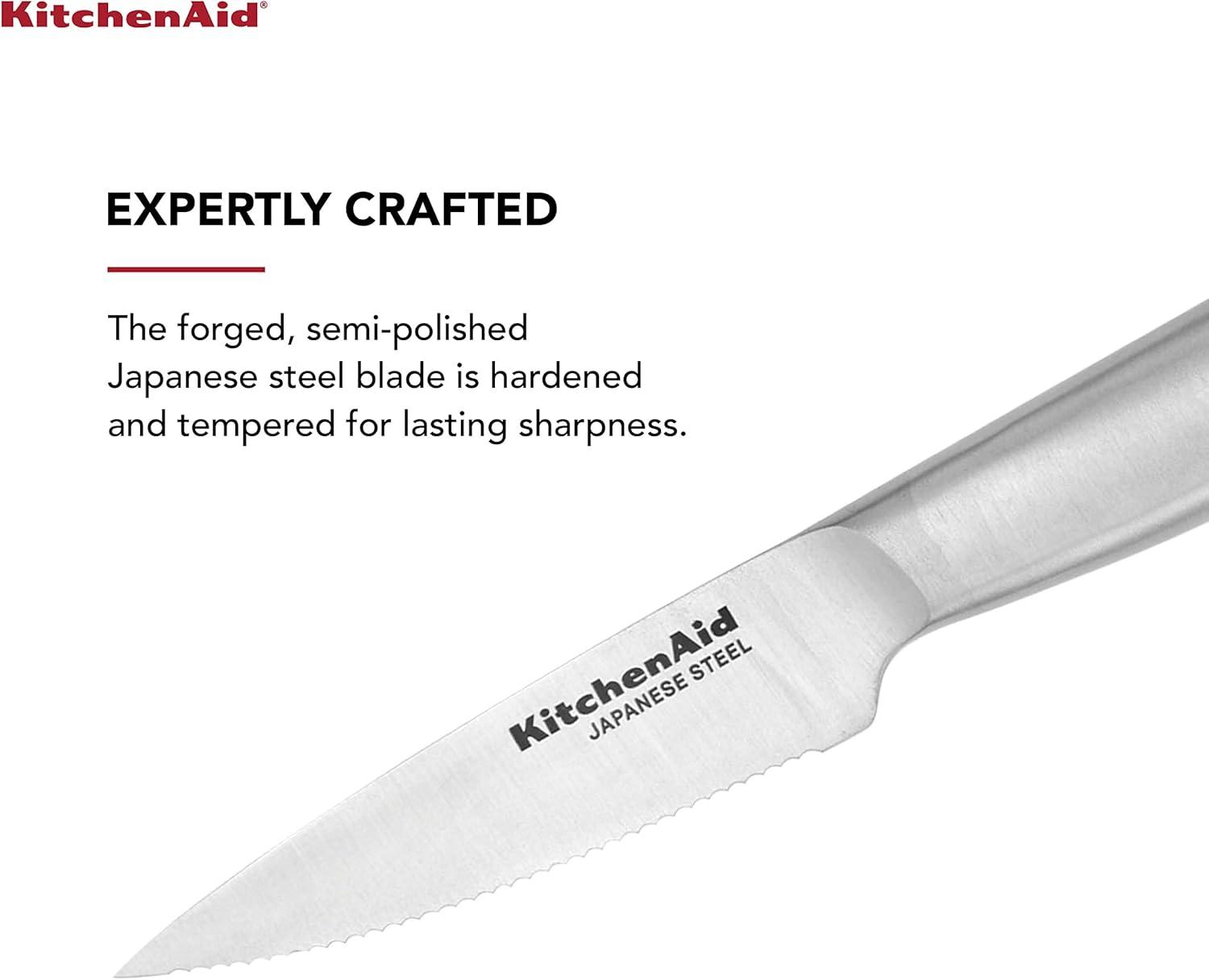 imageKitchenAid Gourmet Utility and Paring Knife Set Set with Blade Covers 2Piece Stainless Steel35Inch Serrated Paring Knife