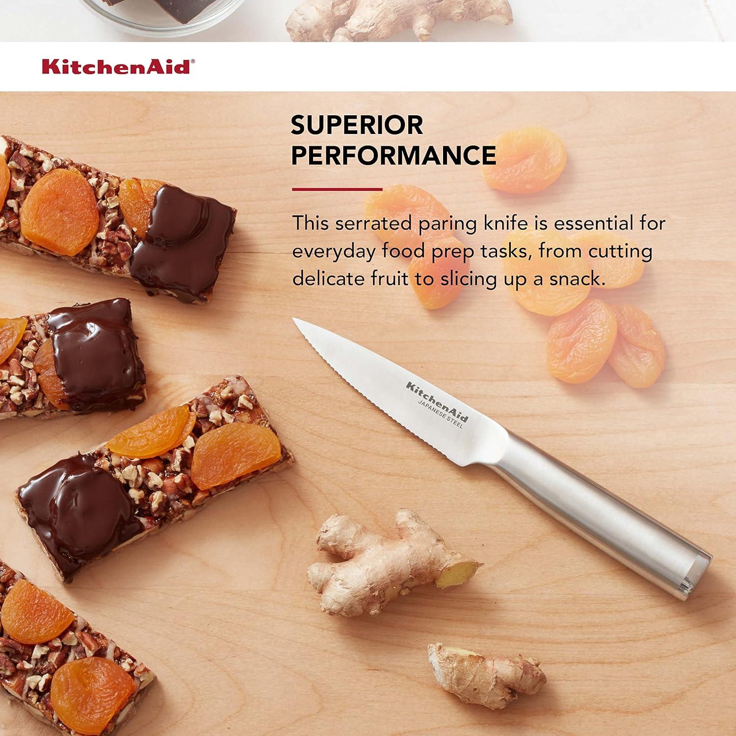 imageKitchenAid Gourmet Utility and Paring Knife Set Set with Blade Covers 2Piece Stainless Steel35Inch Serrated Paring Knife