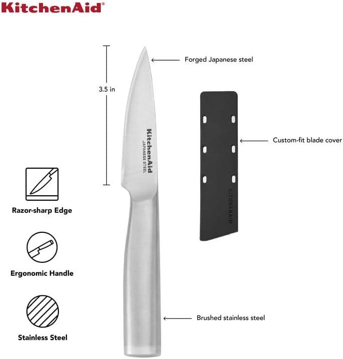 imageKitchenAid Gourmet Utility and Paring Knife Set Set with Blade Covers 2Piece Stainless Steel35Inch Serrated Paring Knife