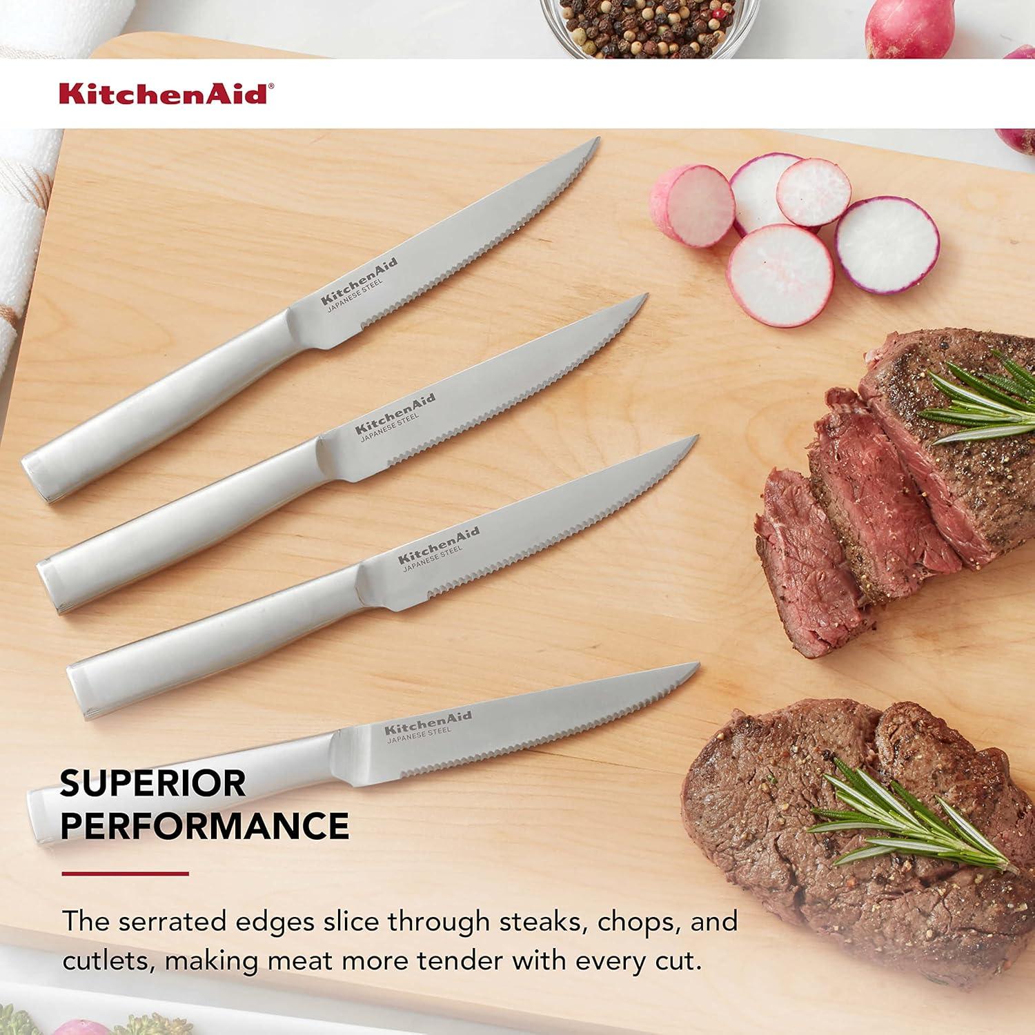 imageKitchenAid Gourmet Utility and Paring Knife Set Set with Blade Covers 2Piece Stainless Steel4Piece Steak Knife Set