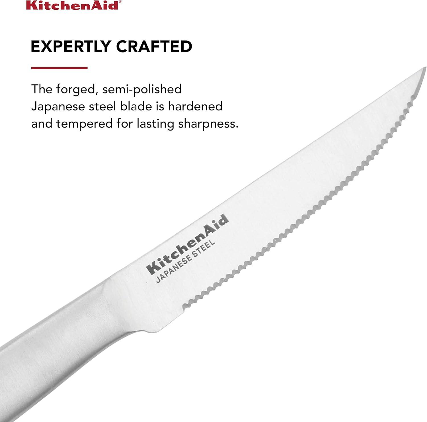imageKitchenAid Gourmet Utility and Paring Knife Set Set with Blade Covers 2Piece Stainless Steel4Piece Steak Knife Set