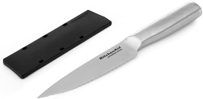 imageKitchenAid Gourmet Utility and Paring Knife Set Set with Blade Covers 2Piece Stainless Steel55Inch Serrated Utility Knife