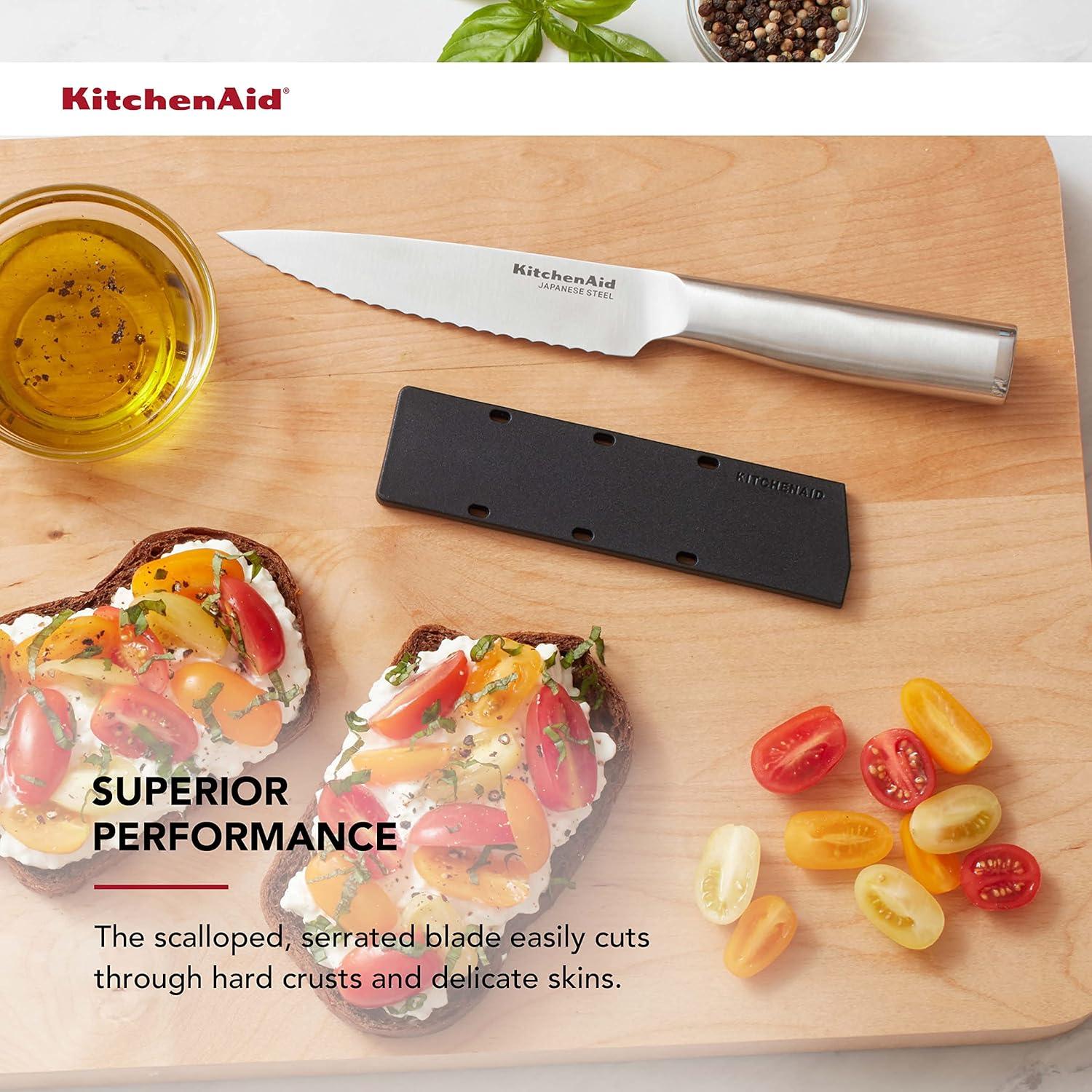 imageKitchenAid Gourmet Utility and Paring Knife Set Set with Blade Covers 2Piece Stainless Steel55Inch Serrated Utility Knife