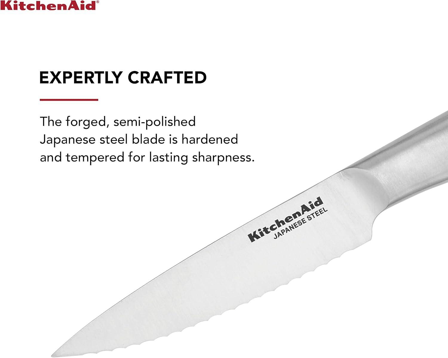 imageKitchenAid Gourmet Utility and Paring Knife Set Set with Blade Covers 2Piece Stainless Steel55Inch Serrated Utility Knife