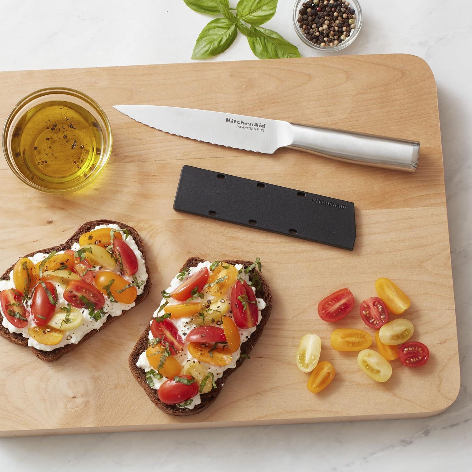 imageKitchenAid Gourmet Utility and Paring Knife Set Set with Blade Covers 2Piece Stainless Steel55Inch Serrated Utility Knife