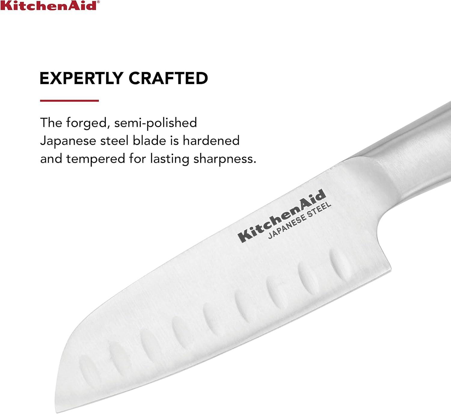 imageKitchenAid Gourmet Utility and Paring Knife Set Set with Blade Covers 2Piece Stainless Steel5Inch Santoku Knife