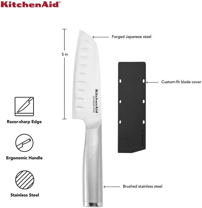 imageKitchenAid Gourmet Utility and Paring Knife Set Set with Blade Covers 2Piece Stainless Steel5Inch Santoku Knife