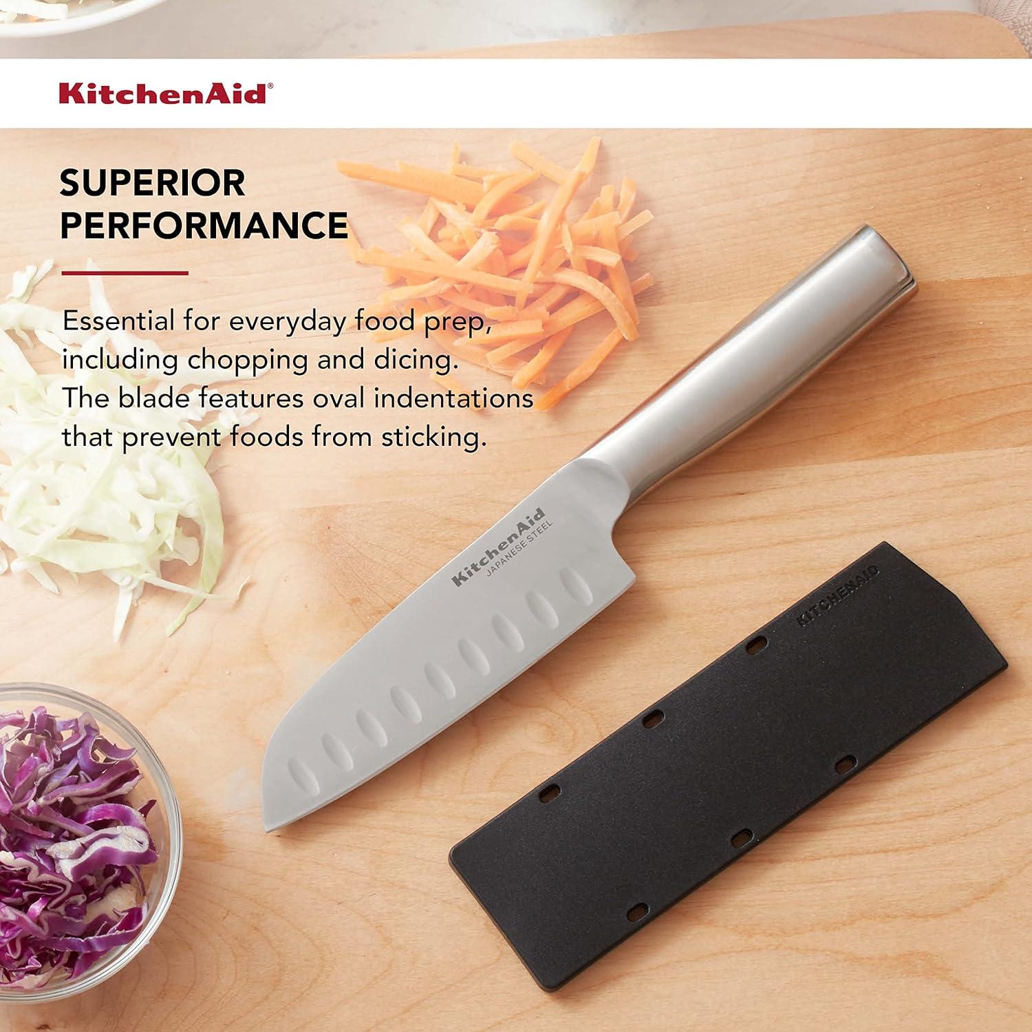 imageKitchenAid Gourmet Utility and Paring Knife Set Set with Blade Covers 2Piece Stainless Steel5Inch Santoku Knife