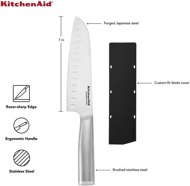imageKitchenAid Gourmet Utility and Paring Knife Set Set with Blade Covers 2Piece Stainless Steel7Inch Santoku Knife