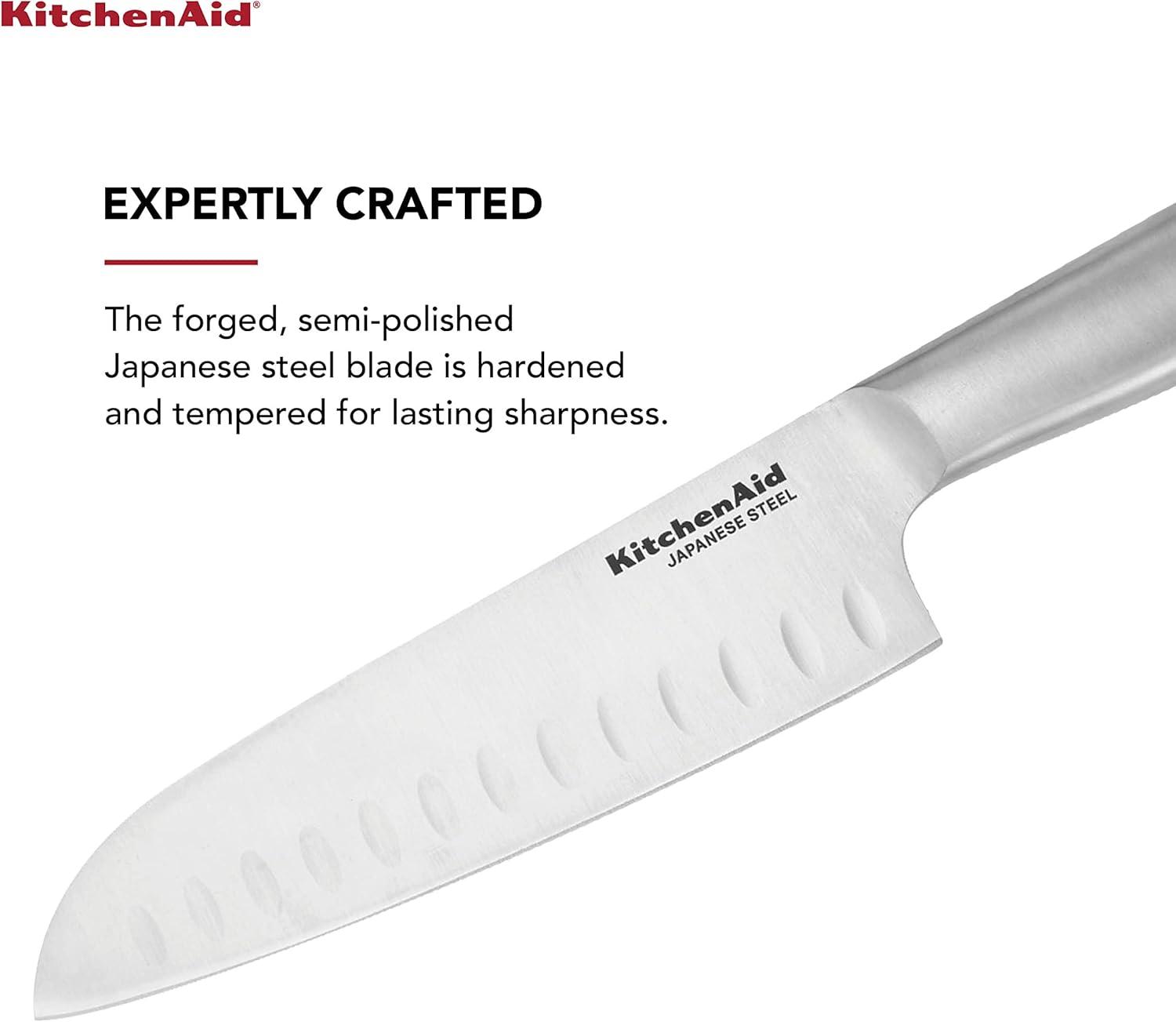 imageKitchenAid Gourmet Utility and Paring Knife Set Set with Blade Covers 2Piece Stainless Steel7Inch Santoku Knife