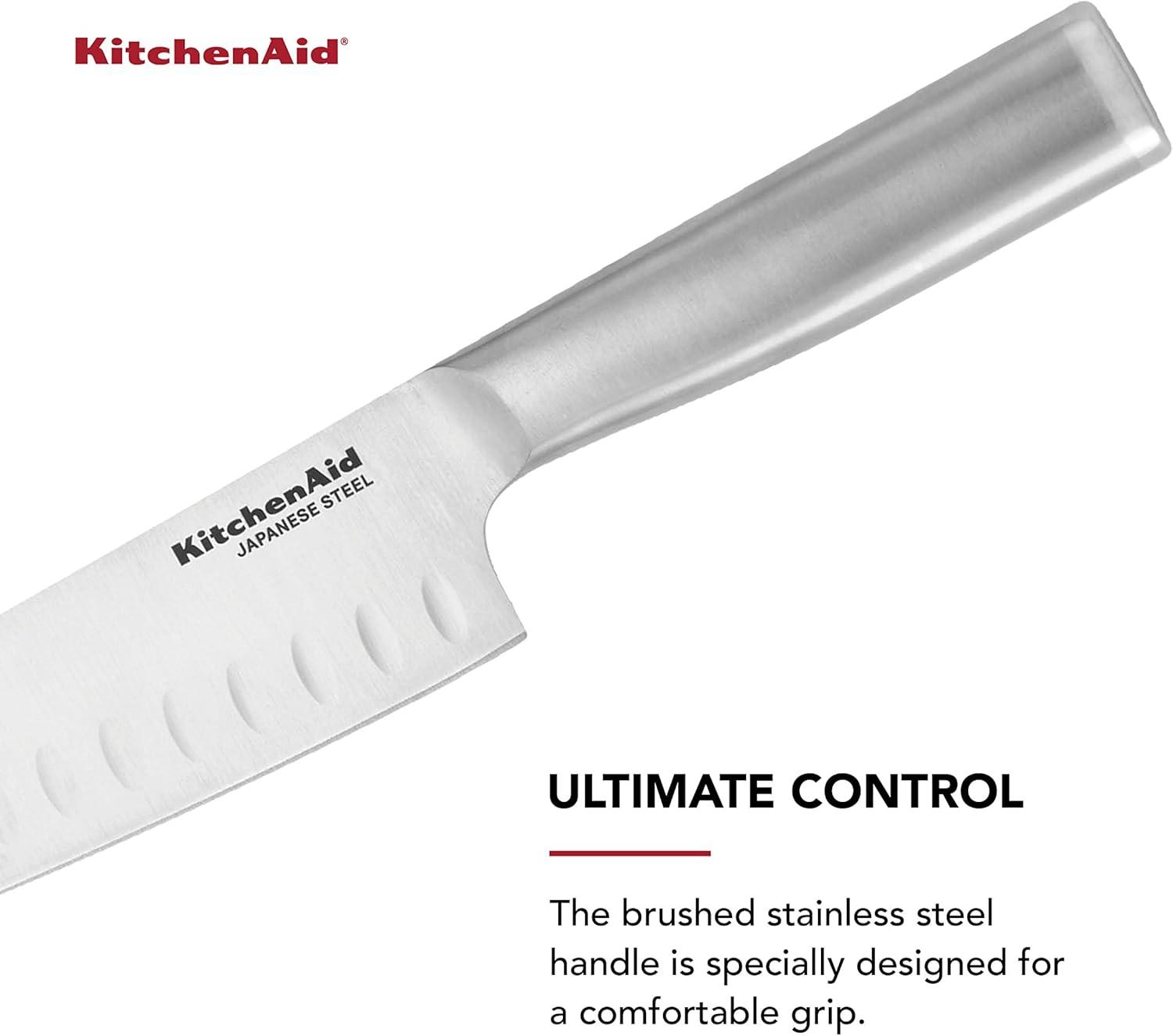 imageKitchenAid Gourmet Utility and Paring Knife Set Set with Blade Covers 2Piece Stainless Steel7Inch Santoku Knife