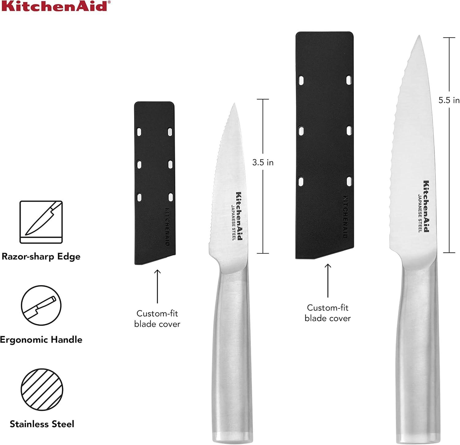 imageKitchenAid Gourmet Utility and Paring Knife Set Set with Blade Covers 2Piece Stainless SteelUtility and Paring Knife Set Set