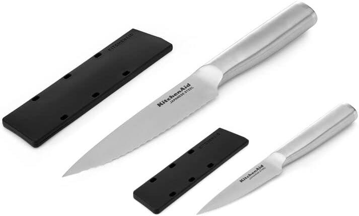 imageKitchenAid Gourmet Utility and Paring Knife Set Set with Blade Covers 2Piece Stainless SteelUtility and Paring Knife Set Set