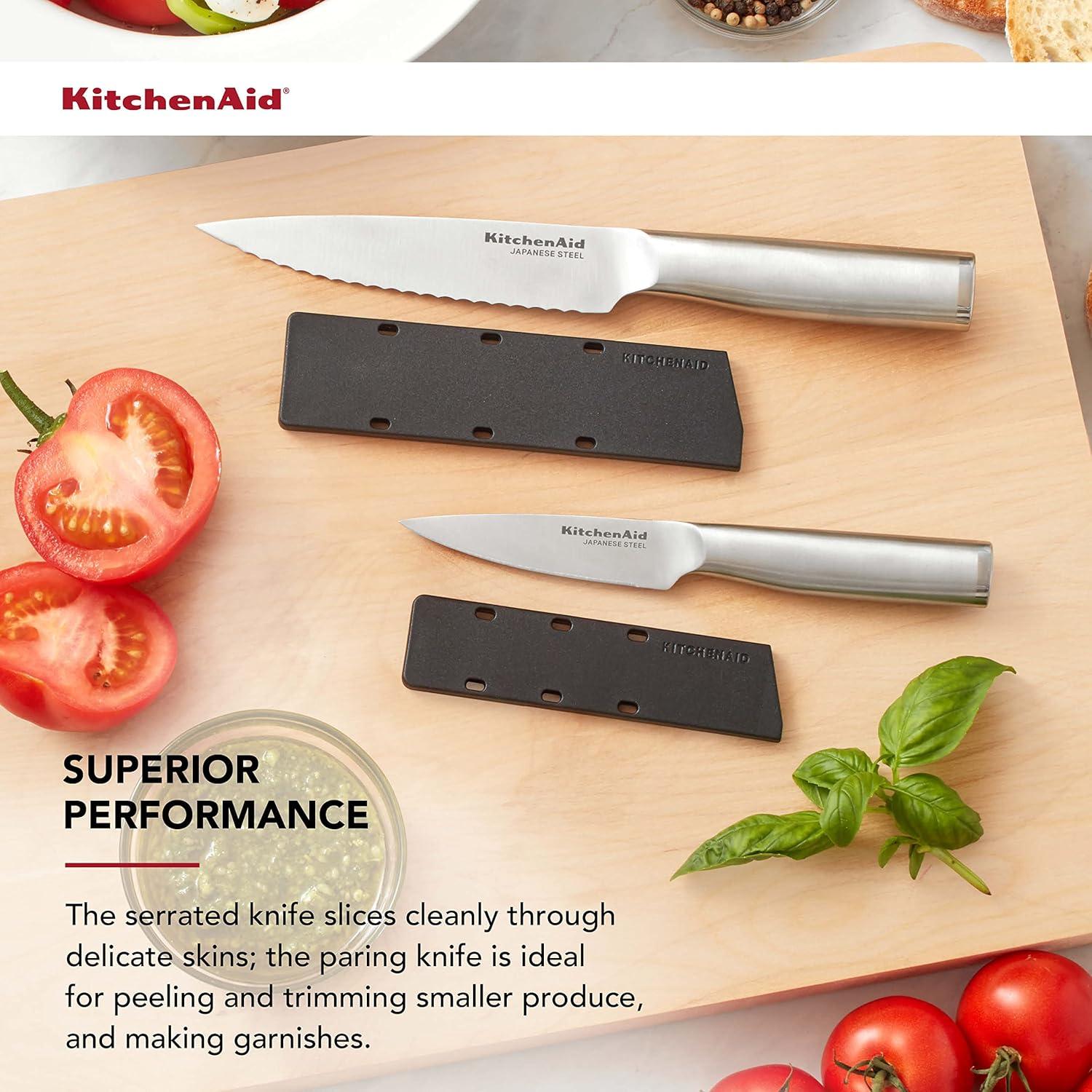 imageKitchenAid Gourmet Utility and Paring Knife Set Set with Blade Covers 2Piece Stainless SteelUtility and Paring Knife Set Set