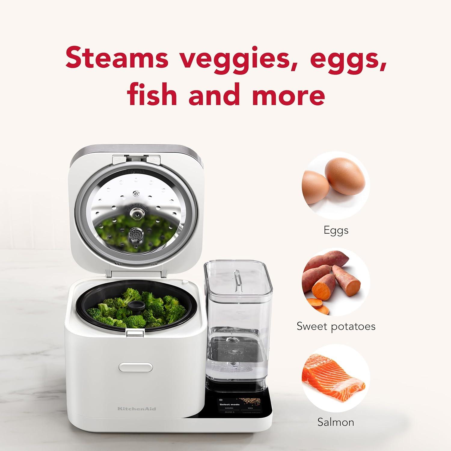 imageKitchenAid Grain and Rice Cooker 8 Cup with Automatically Sensing Integrated Scale Water Tank KGC3155 Black MattePorcelain White