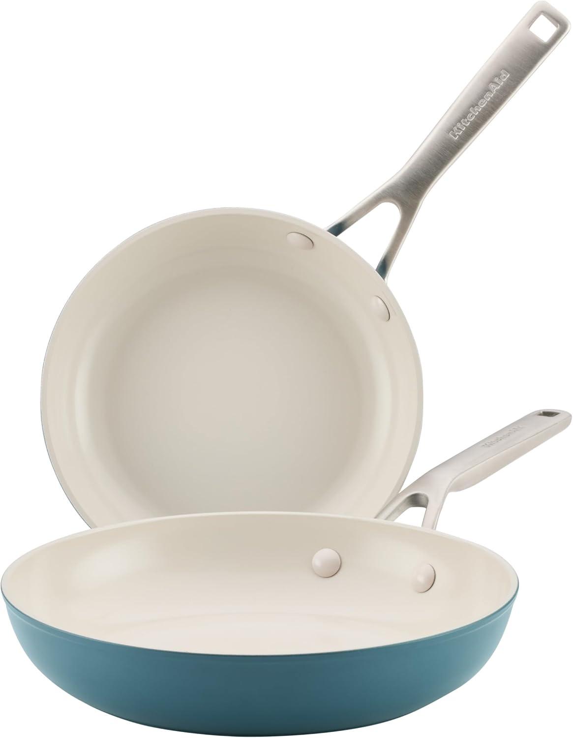 imageKitchenAid Hard Anodized Ceramic Induction Nonstick Cookware Frying PanSkillet with Lid Dishwasher Safe 1225 Inch Non Stick Fry Pan with Stainless Steel Handle PistachioAgave