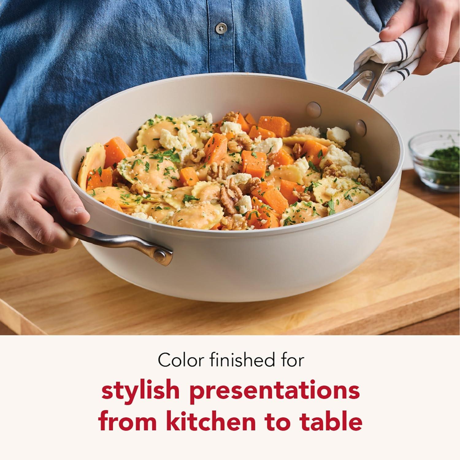 imageKitchenAid Hard Anodized Ceramic Induction Nonstick Cookware Frying PanSkillet with Lid Dishwasher Safe 1225 Inch Non Stick Fry Pan with Stainless Steel Handle PistachioPorcelain