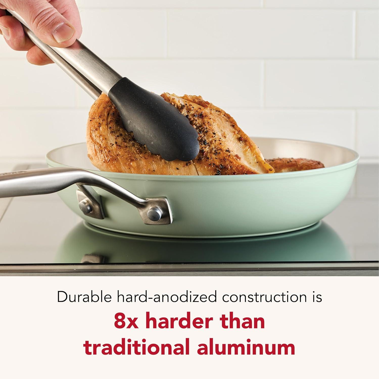 imageKitchenAid Hard Anodized Ceramic Induction Nonstick Cookware Frying PanSkillet with Lid Dishwasher Safe 1225 Inch Non Stick Fry Pan with Stainless Steel Handle PistachioPistachio