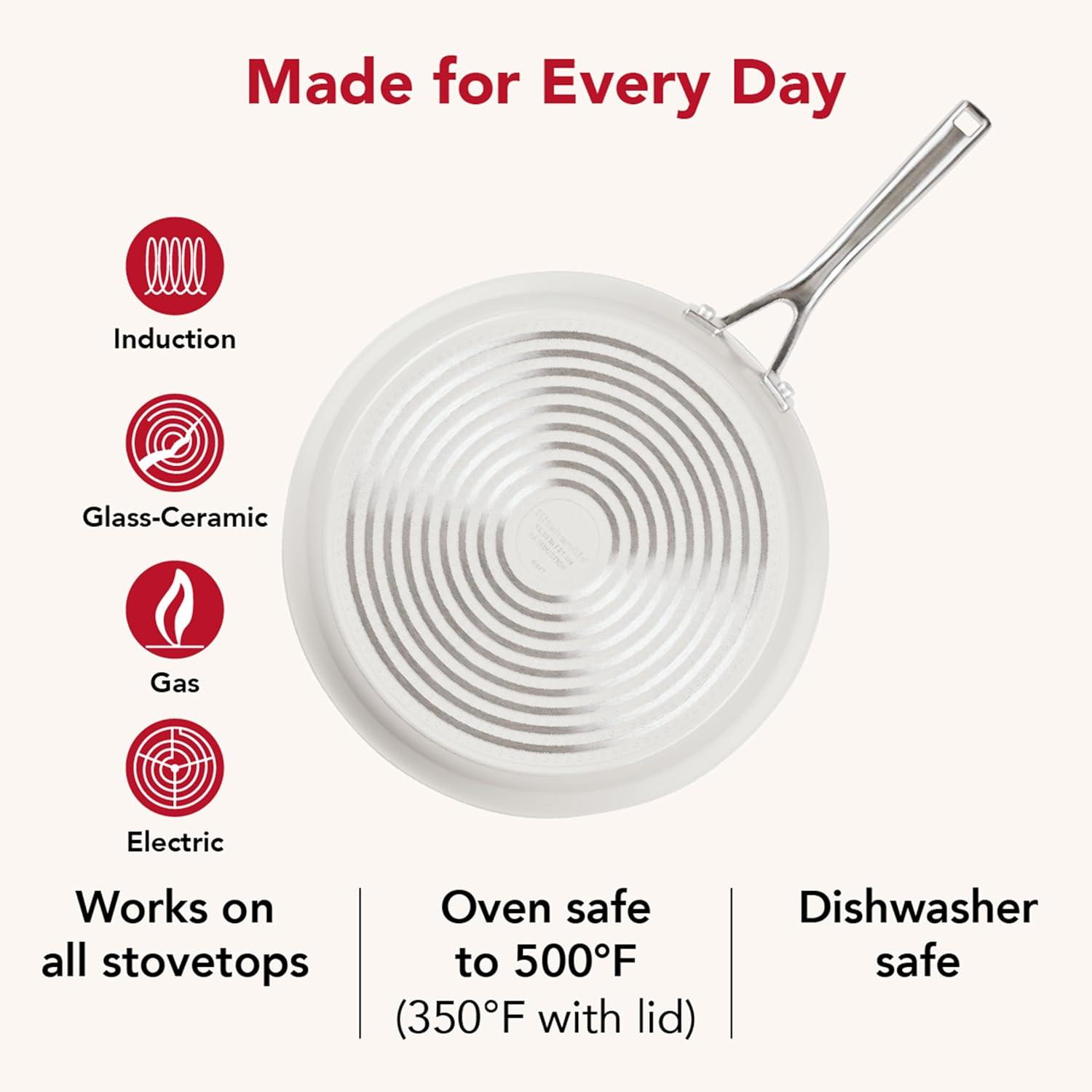 imageKitchenAid Hard Anodized Ceramic Induction Nonstick Cookware Frying PanSkillet with Lid Dishwasher Safe 1225 Inch Non Stick Fry Pan with Stainless Steel Handle PistachioPorcelain