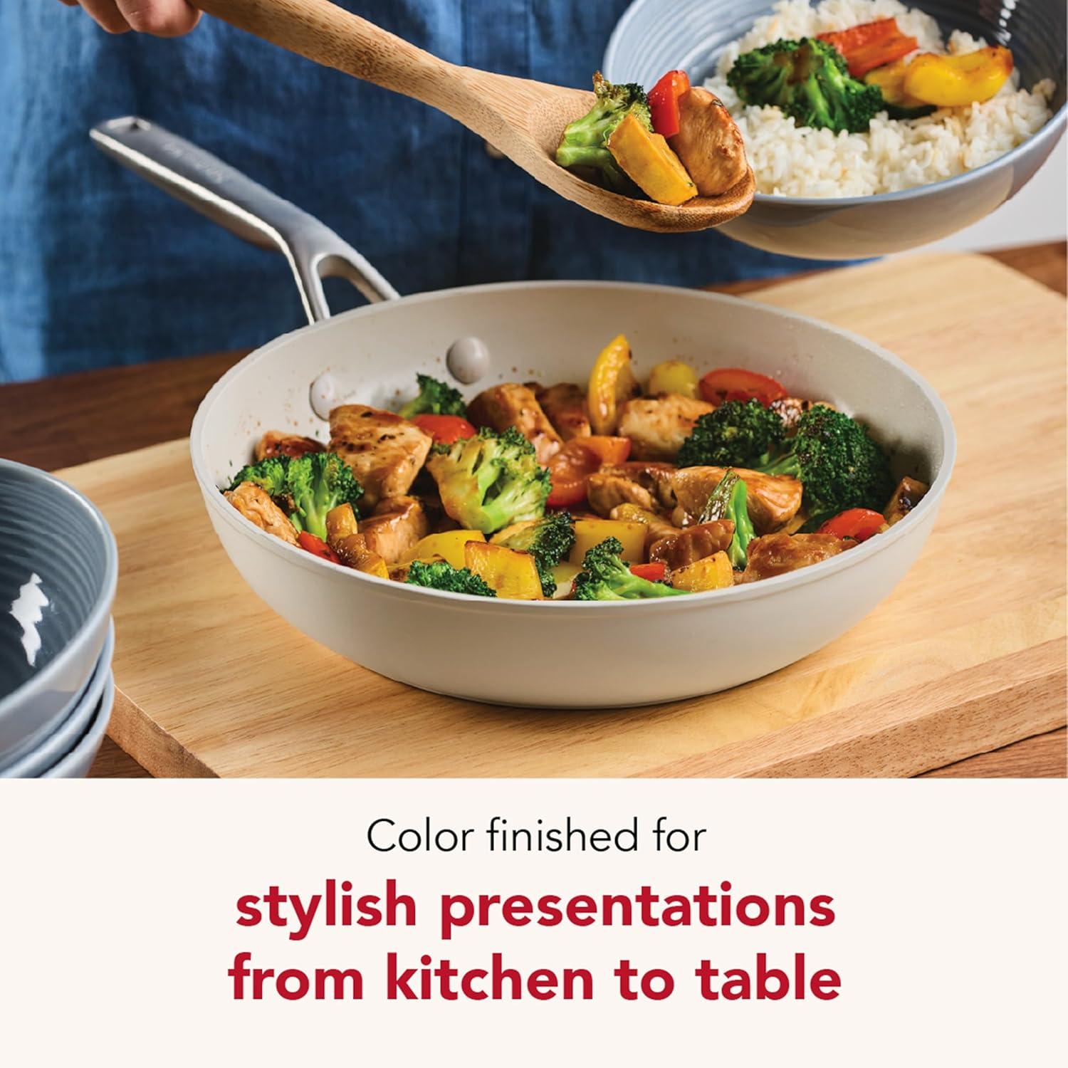 imageKitchenAid Hard Anodized Ceramic Induction Nonstick Cookware Frying PanSkillet with Lid Dishwasher Safe 1225 Inch Non Stick Fry Pan with Stainless Steel Handle PistachioPorcelain