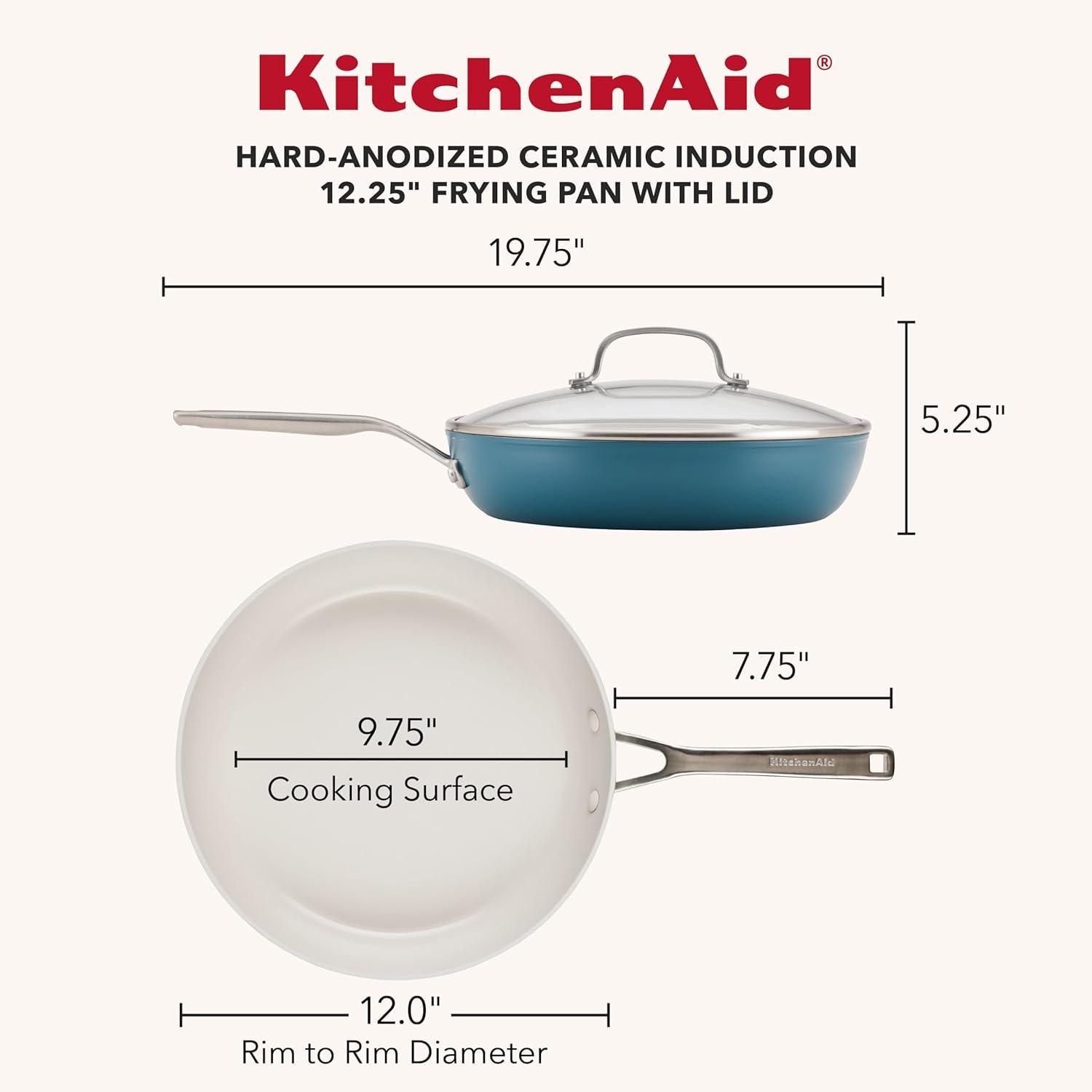 imageKitchenAid Hard Anodized Ceramic Induction Nonstick Cookware Frying PanSkillet with Lid Dishwasher Safe 1225 Inch Non Stick Fry Pan with Stainless Steel Handle PistachioAgave