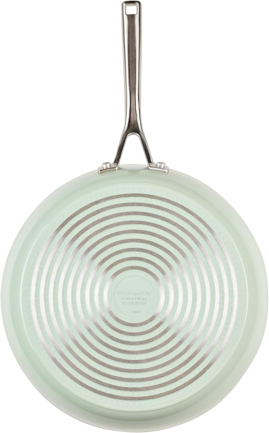 imageKitchenAid Hard Anodized Ceramic Induction Nonstick Cookware Frying PanSkillet with Lid Dishwasher Safe 1225 Inch Non Stick Fry Pan with Stainless Steel Handle PistachioPistachio