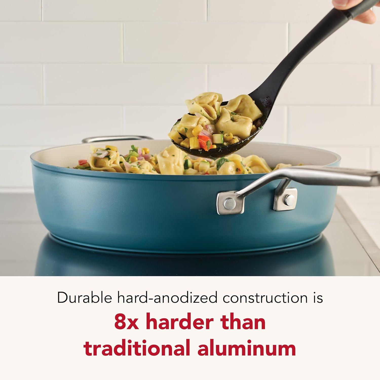 imageKitchenAid Hard Anodized Ceramic Induction Nonstick Cookware Frying PanSkillet with Lid Dishwasher Safe 1225 Inch Non Stick Fry Pan with Stainless Steel Handle PistachioAgave