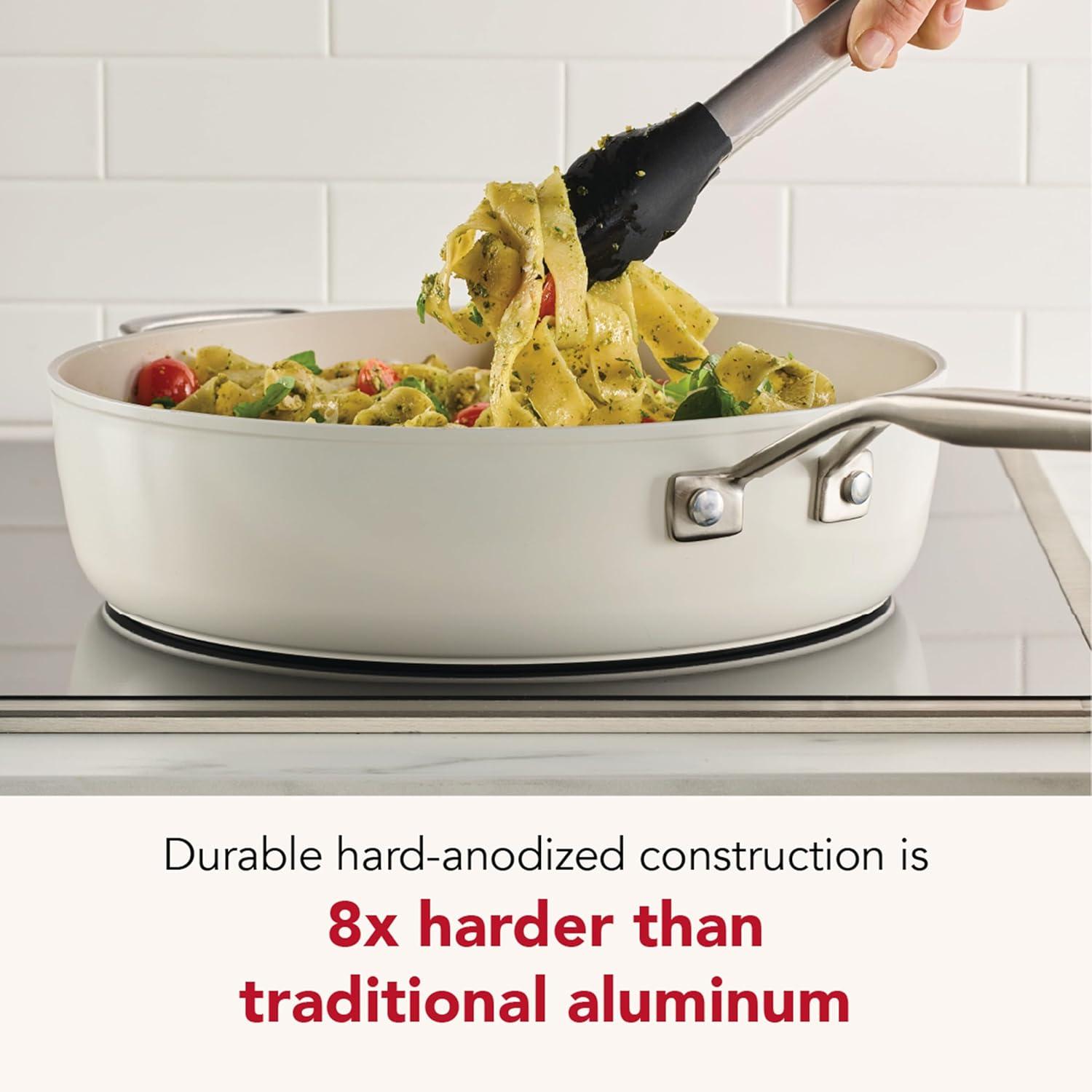 imageKitchenAid Hard Anodized Ceramic Induction Nonstick Cookware Frying PanSkillet with Lid Dishwasher Safe 1225 Inch Non Stick Fry Pan with Stainless Steel Handle PistachioPorcelain