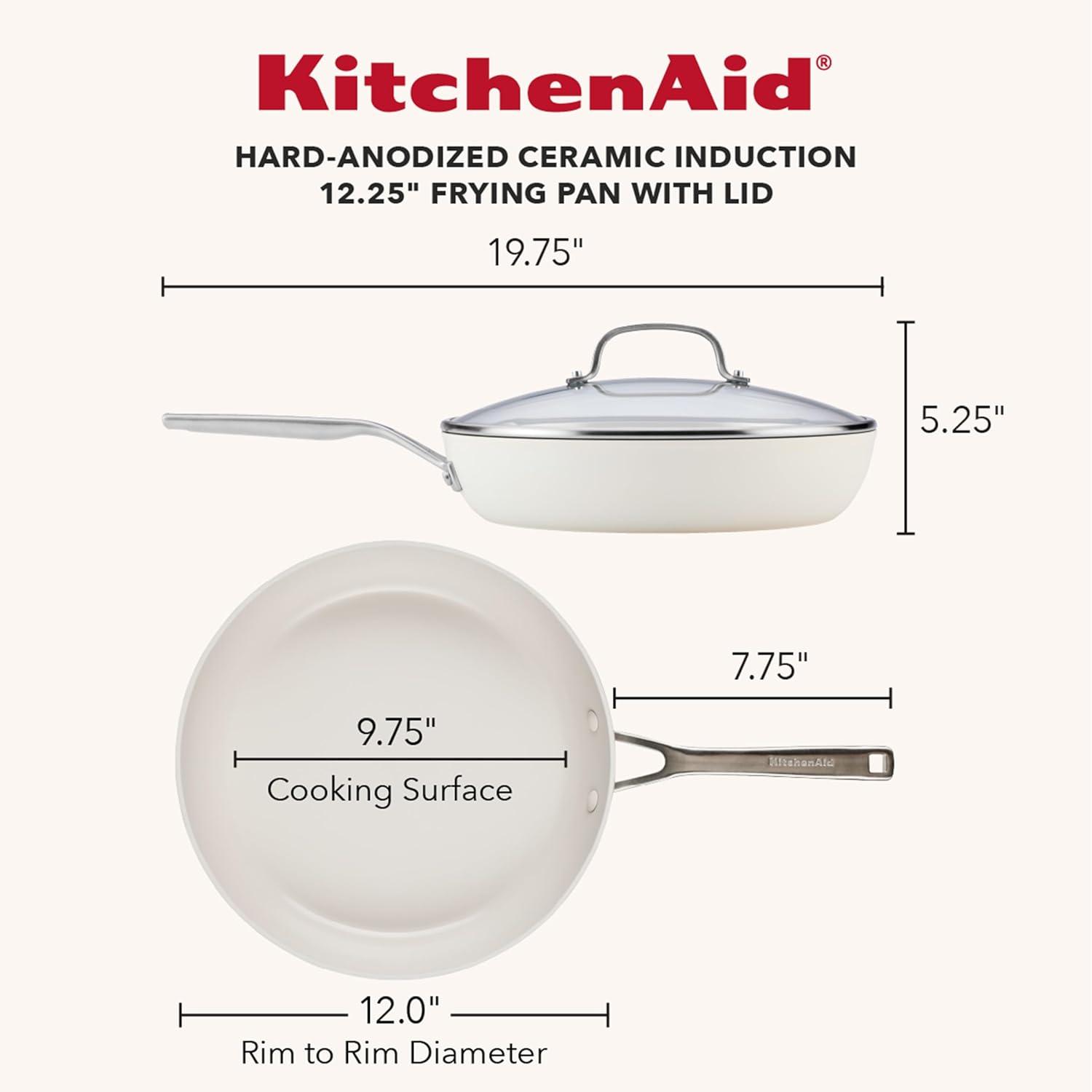 imageKitchenAid Hard Anodized Ceramic Induction Nonstick Cookware Frying PanSkillet with Lid Dishwasher Safe 1225 Inch Non Stick Fry Pan with Stainless Steel Handle PistachioPorcelain