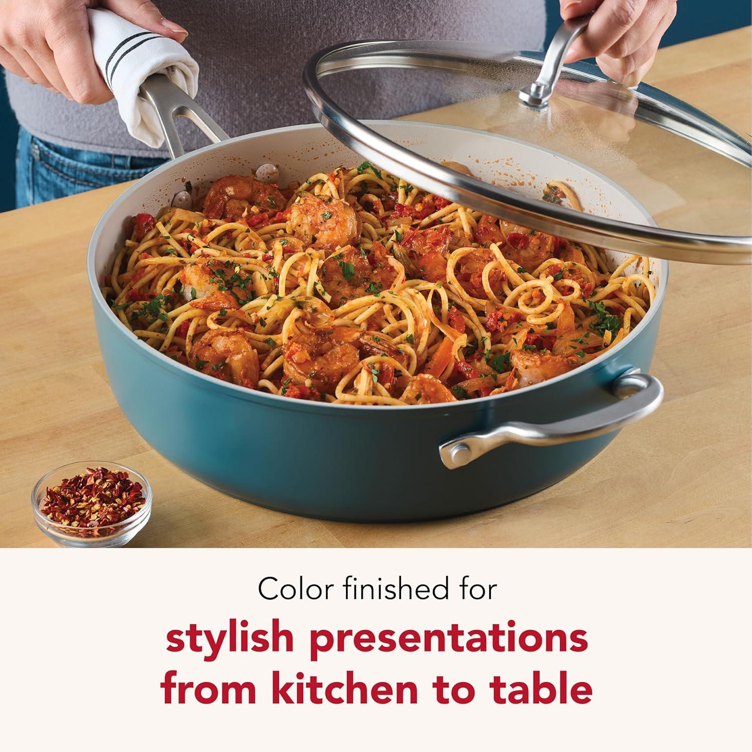 imageKitchenAid Hard Anodized Ceramic Induction Nonstick Cookware Frying PanSkillet with Lid Dishwasher Safe 1225 Inch Non Stick Fry Pan with Stainless Steel Handle PistachioAgave