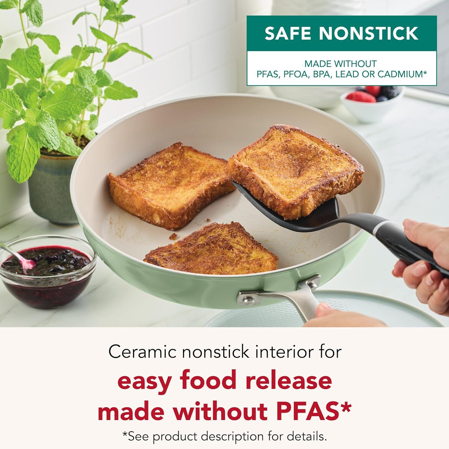 imageKitchenAid Hard Anodized Ceramic Induction Nonstick Cookware Frying PanSkillet with Lid Dishwasher Safe 1225 Inch Non Stick Fry Pan with Stainless Steel Handle PistachioPistachio