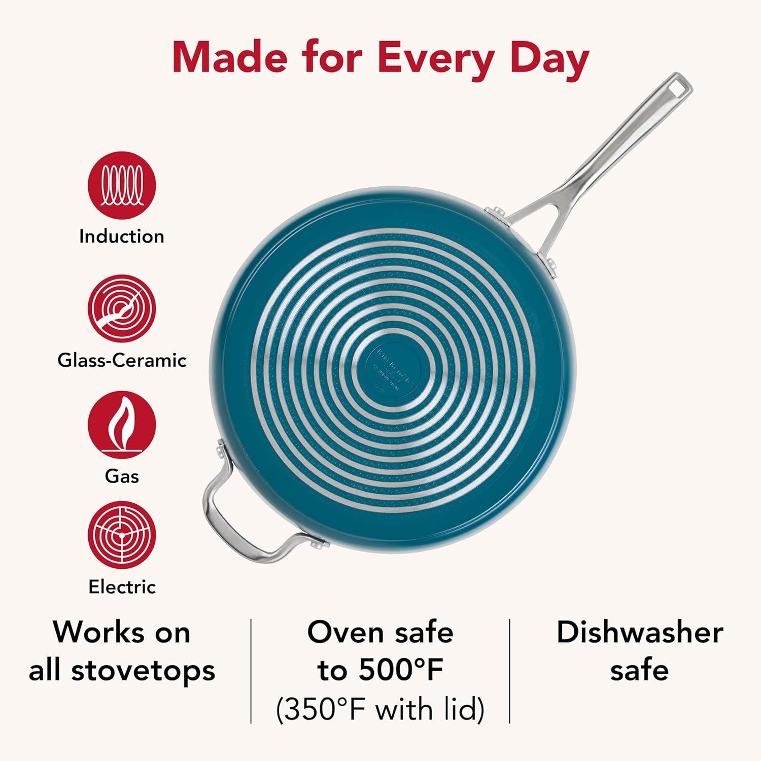 imageKitchenAid Hard Anodized Ceramic Induction Nonstick Cookware Frying PanSkillet with Lid Dishwasher Safe 1225 Inch Non Stick Fry Pan with Stainless Steel Handle PistachioAgave