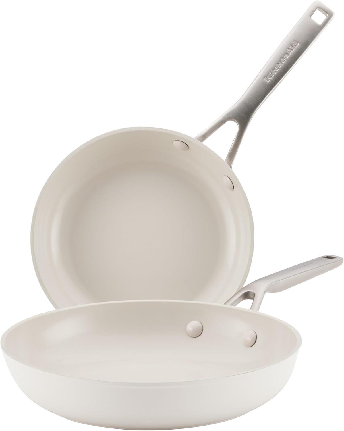 imageKitchenAid Hard Anodized Ceramic Induction Nonstick Cookware Frying PanSkillet with Lid Dishwasher Safe 1225 Inch Non Stick Fry Pan with Stainless Steel Handle PistachioPorcelain