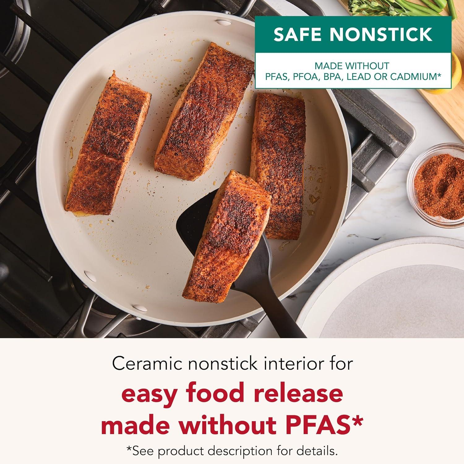 imageKitchenAid Hard Anodized Ceramic Induction Nonstick Cookware Frying PanSkillet with Lid Dishwasher Safe 1225 Inch Non Stick Fry Pan with Stainless Steel Handle PistachioAgave