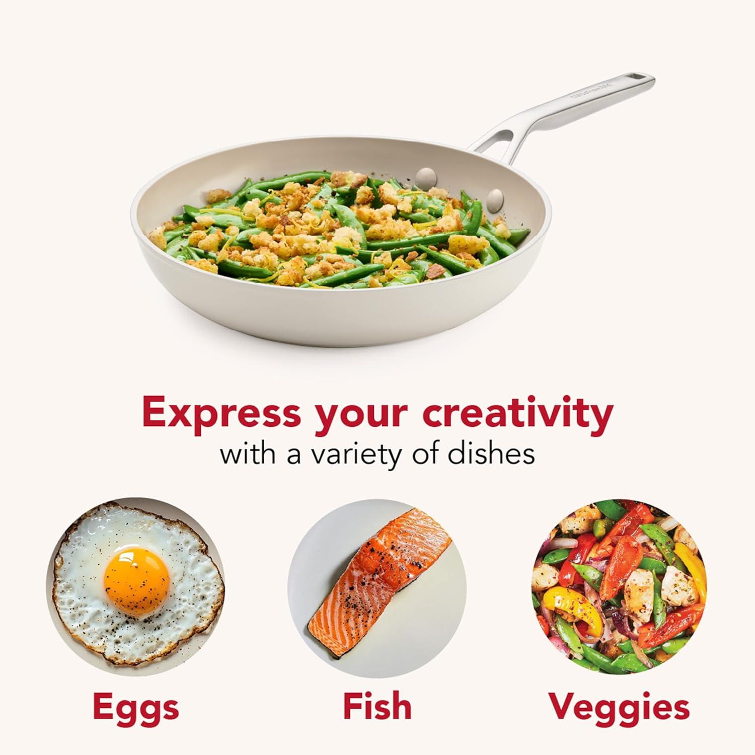 imageKitchenAid Hard Anodized Ceramic Induction Nonstick Cookware Frying PanSkillet with Lid Dishwasher Safe 1225 Inch Non Stick Fry Pan with Stainless Steel Handle PistachioPorcelain