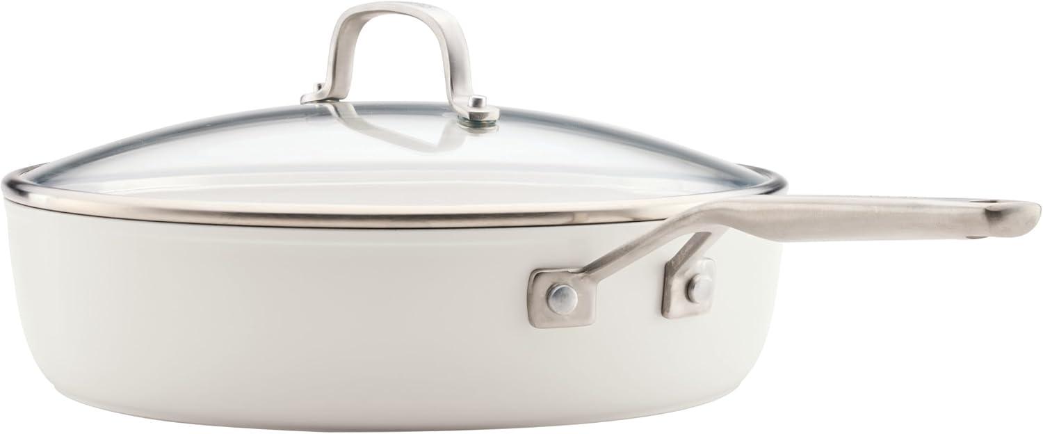 imageKitchenAid Hard Anodized Ceramic Induction Nonstick Cookware Frying PanSkillet with Lid Dishwasher Safe 1225 Inch Non Stick Fry Pan with Stainless Steel Handle PistachioPorcelain