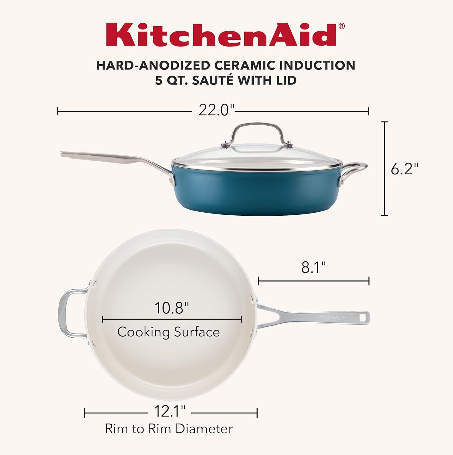 imageKitchenAid Hard Anodized Ceramic Induction Nonstick Cookware Frying PanSkillet with Lid Dishwasher Safe 1225 Inch Non Stick Fry Pan with Stainless Steel Handle PistachioAgave