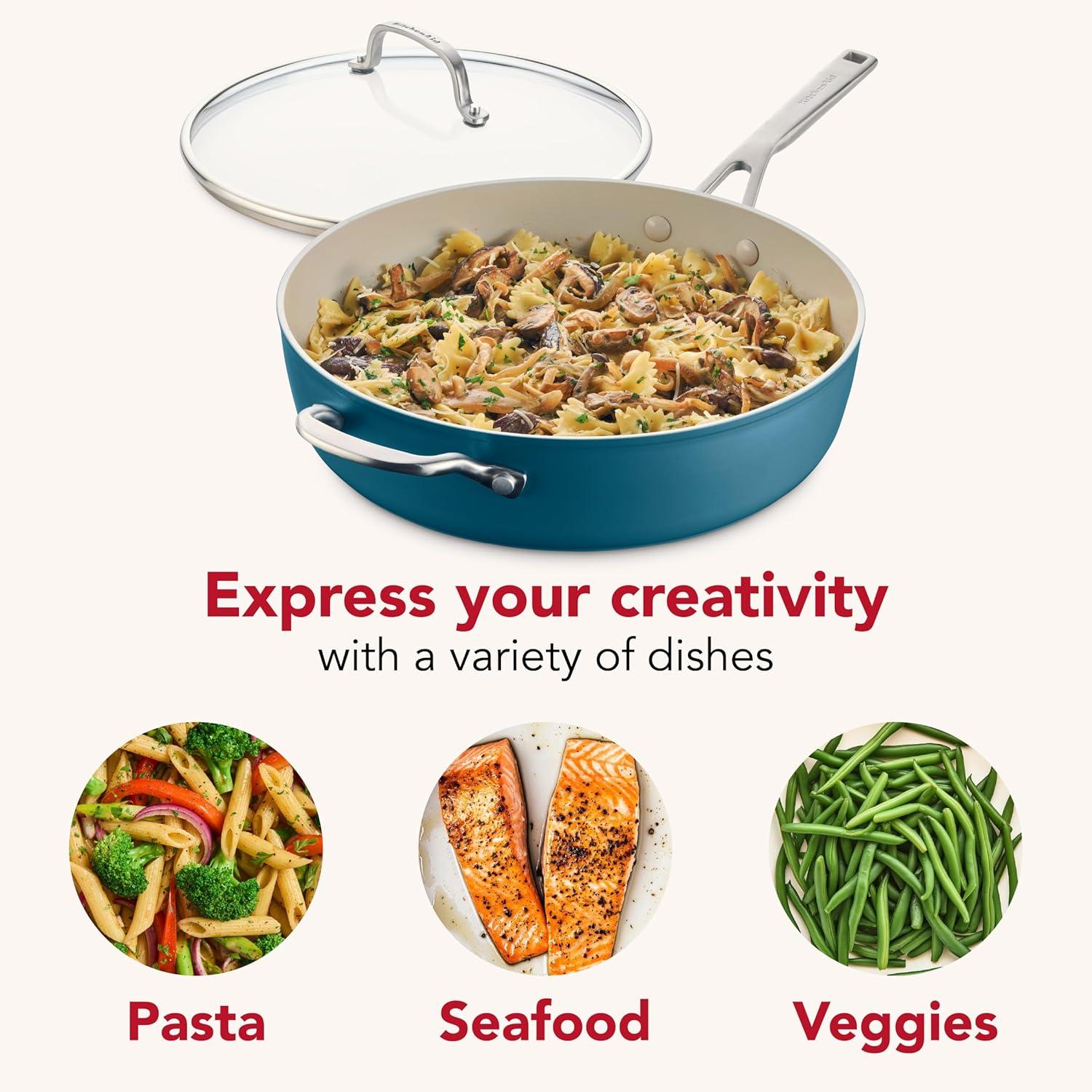 imageKitchenAid Hard Anodized Ceramic Induction Nonstick Cookware Frying PanSkillet with Lid Dishwasher Safe 1225 Inch Non Stick Fry Pan with Stainless Steel Handle PistachioAgave