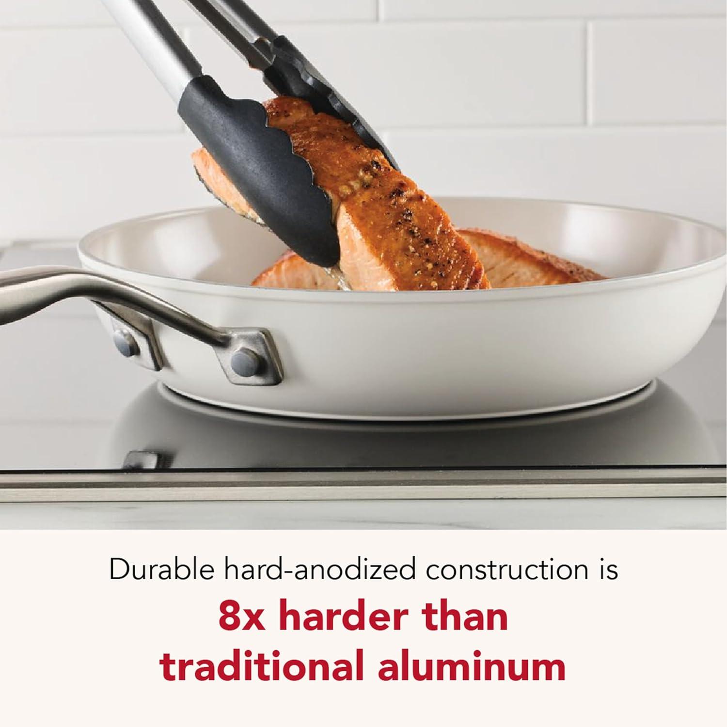 imageKitchenAid Hard Anodized Ceramic Induction Nonstick Cookware Frying PanSkillet with Lid Dishwasher Safe 1225 Inch Non Stick Fry Pan with Stainless Steel Handle PistachioPorcelain