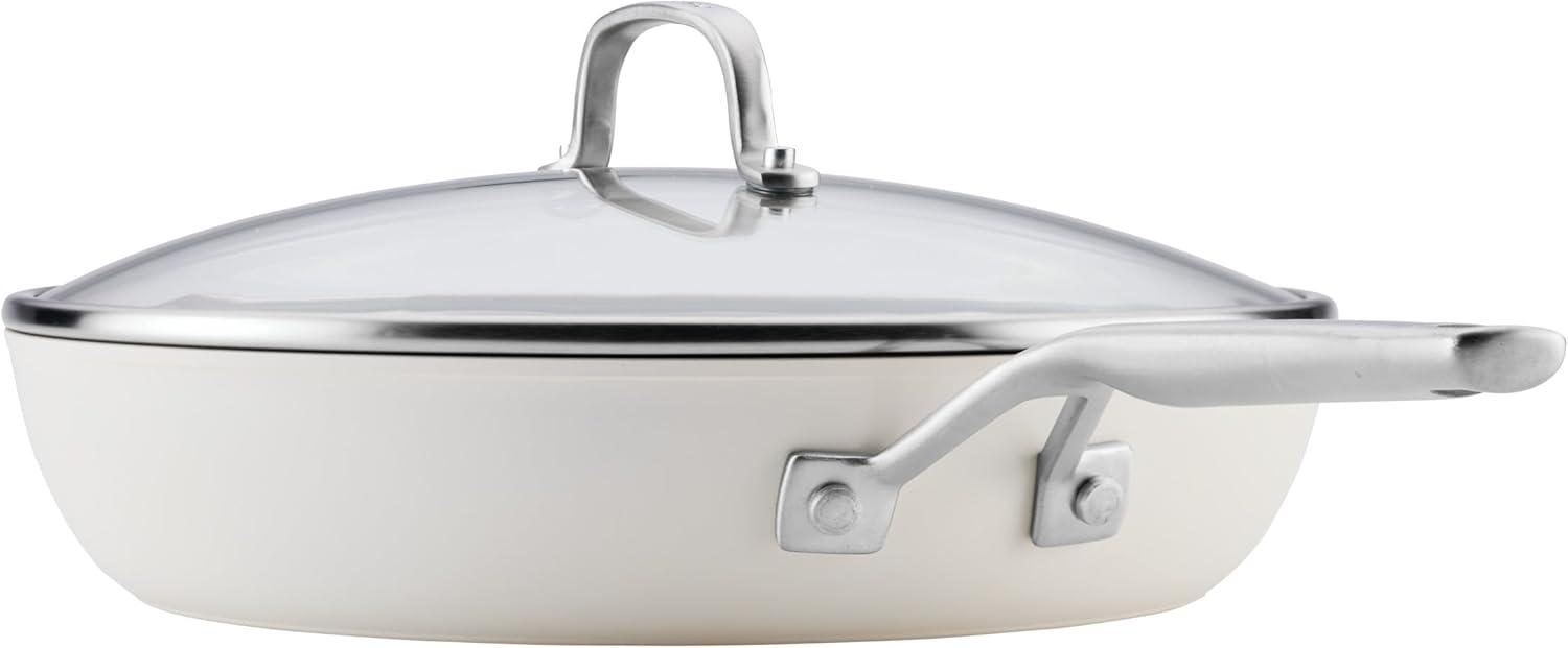 imageKitchenAid Hard Anodized Ceramic Induction Nonstick Cookware Frying PanSkillet with Lid Dishwasher Safe 1225 Inch Non Stick Fry Pan with Stainless Steel Handle PistachioPorcelain