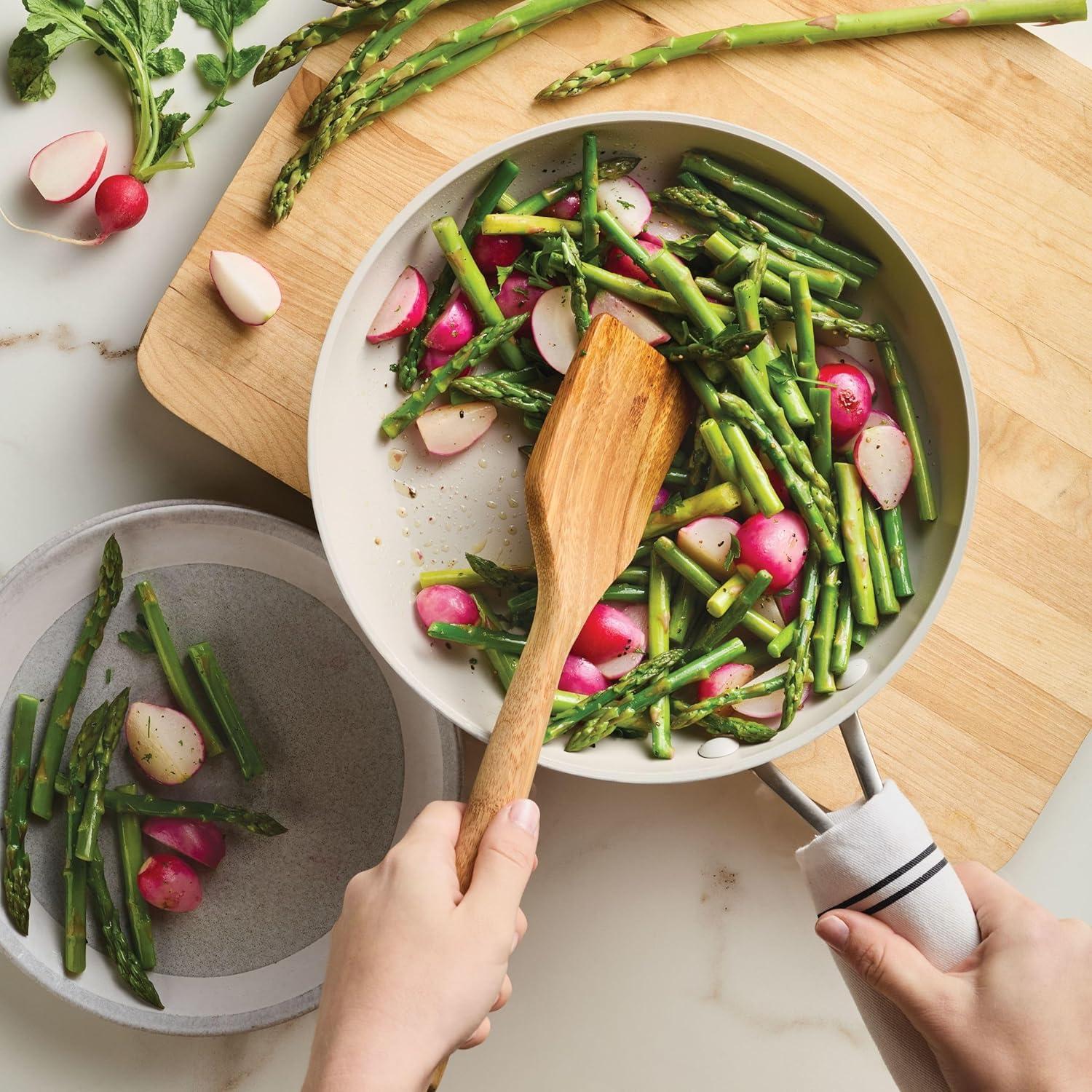 imageKitchenAid Hard Anodized Ceramic Induction Nonstick Cookware Frying PanSkillet with Lid Dishwasher Safe 1225 Inch Non Stick Fry Pan with Stainless Steel Handle PistachioPorcelain