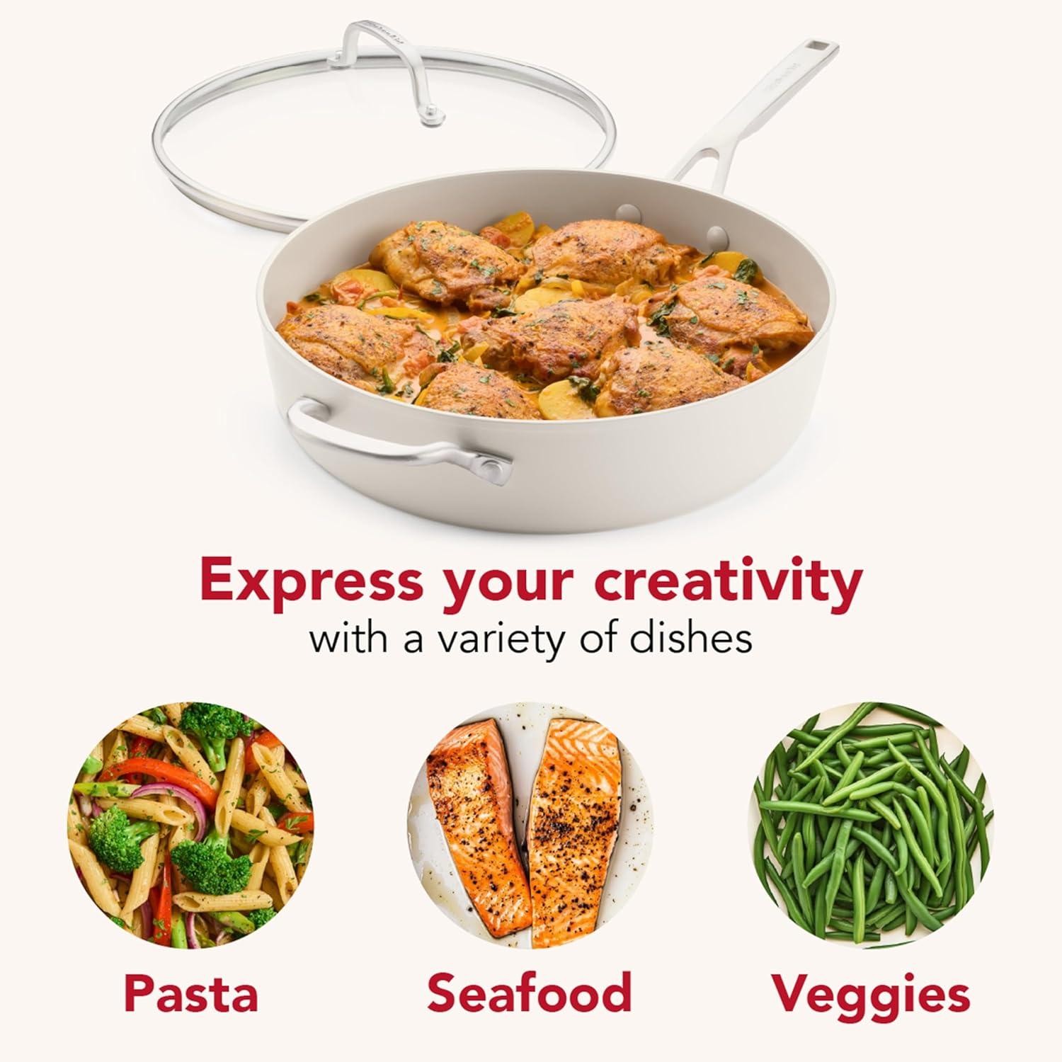 imageKitchenAid Hard Anodized Ceramic Induction Nonstick Cookware Frying PanSkillet with Lid Dishwasher Safe 1225 Inch Non Stick Fry Pan with Stainless Steel Handle PistachioPorcelain