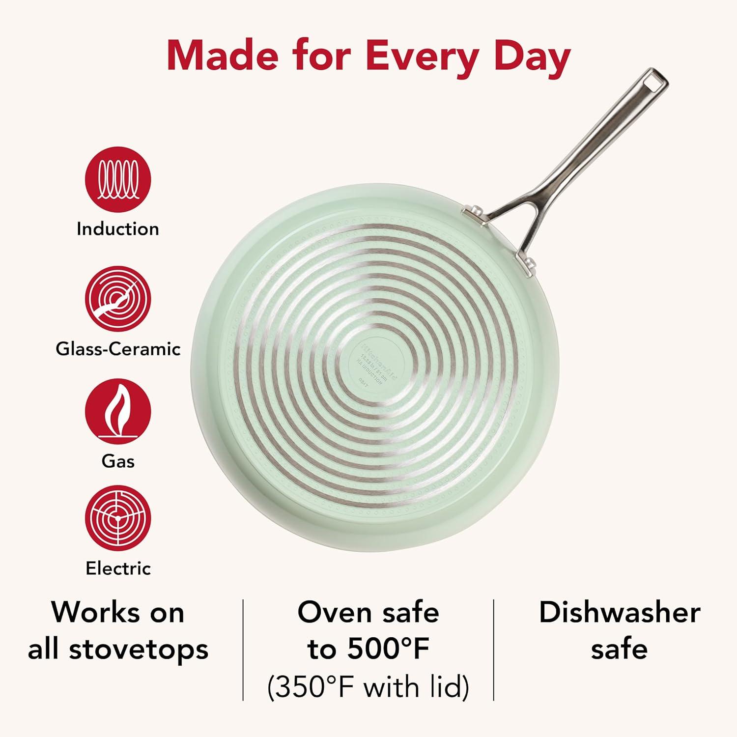 imageKitchenAid Hard Anodized Ceramic Induction Nonstick Cookware Frying PanSkillet with Lid Dishwasher Safe 1225 Inch Non Stick Fry Pan with Stainless Steel Handle PistachioPistachio