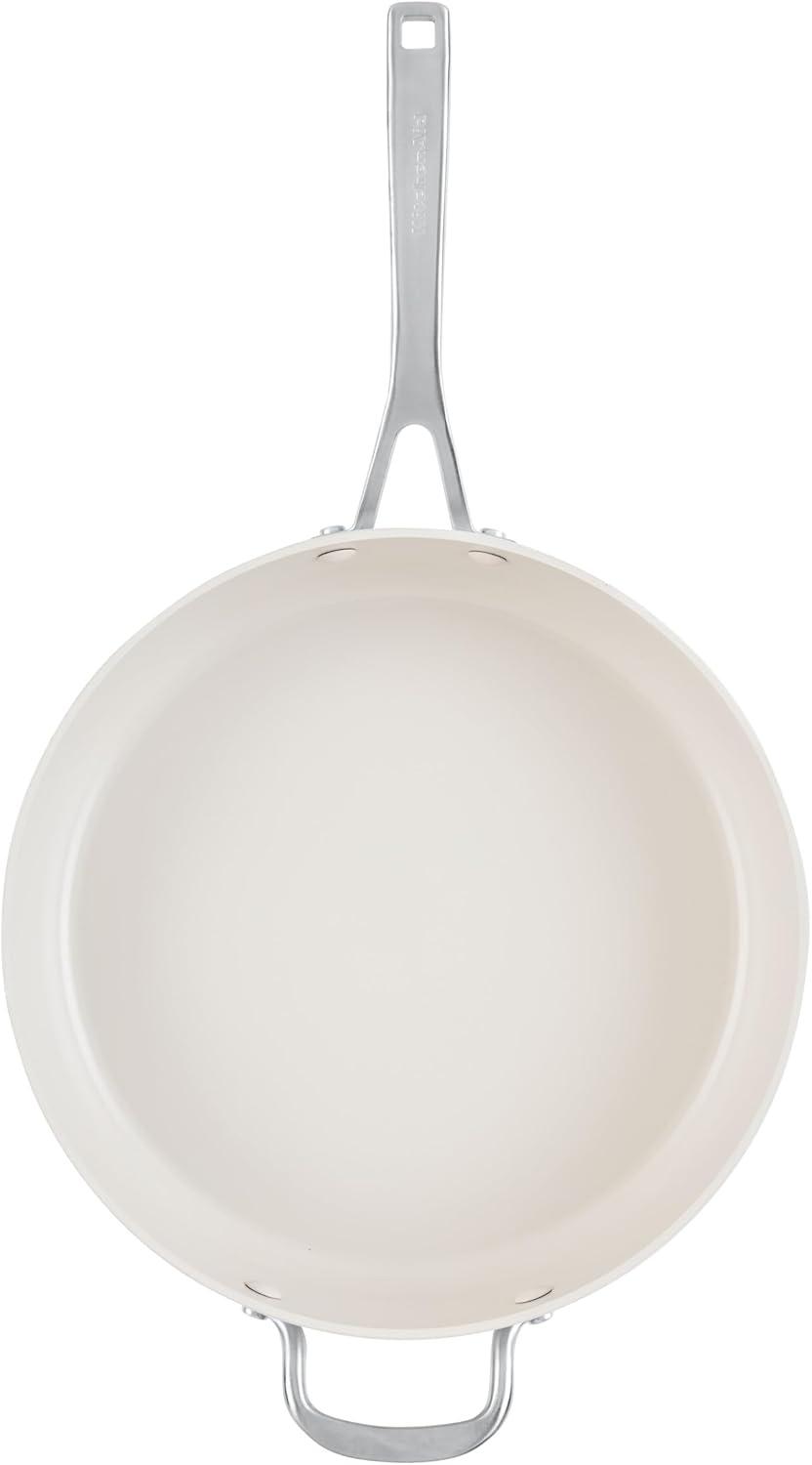 imageKitchenAid Hard Anodized Ceramic Induction Nonstick Cookware Frying PanSkillet with Lid Dishwasher Safe 1225 Inch Non Stick Fry Pan with Stainless Steel Handle PistachioPorcelain