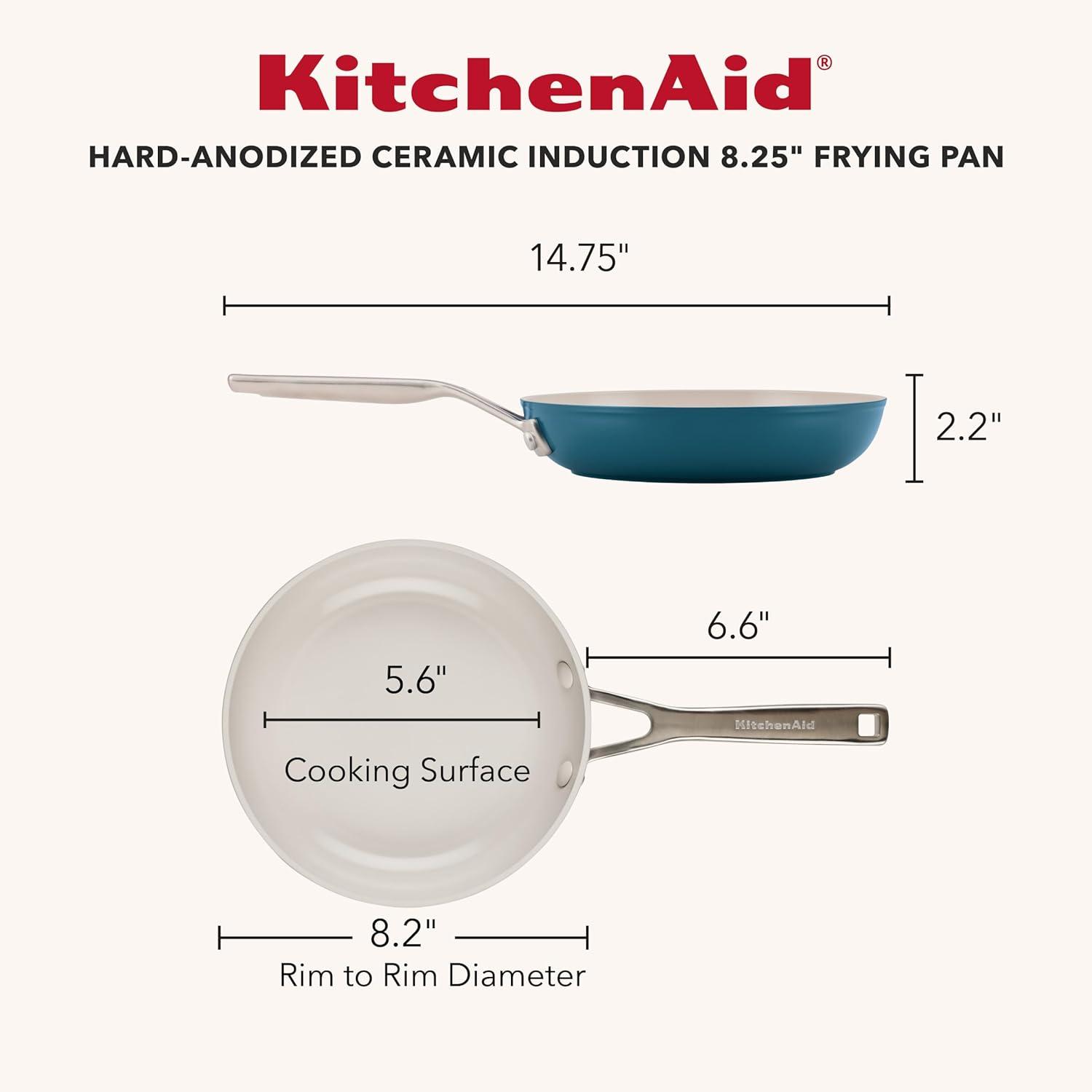 imageKitchenAid Hard Anodized Ceramic Induction Nonstick Cookware Frying PanSkillet with Lid Dishwasher Safe 1225 Inch Non Stick Fry Pan with Stainless Steel Handle PistachioAgave